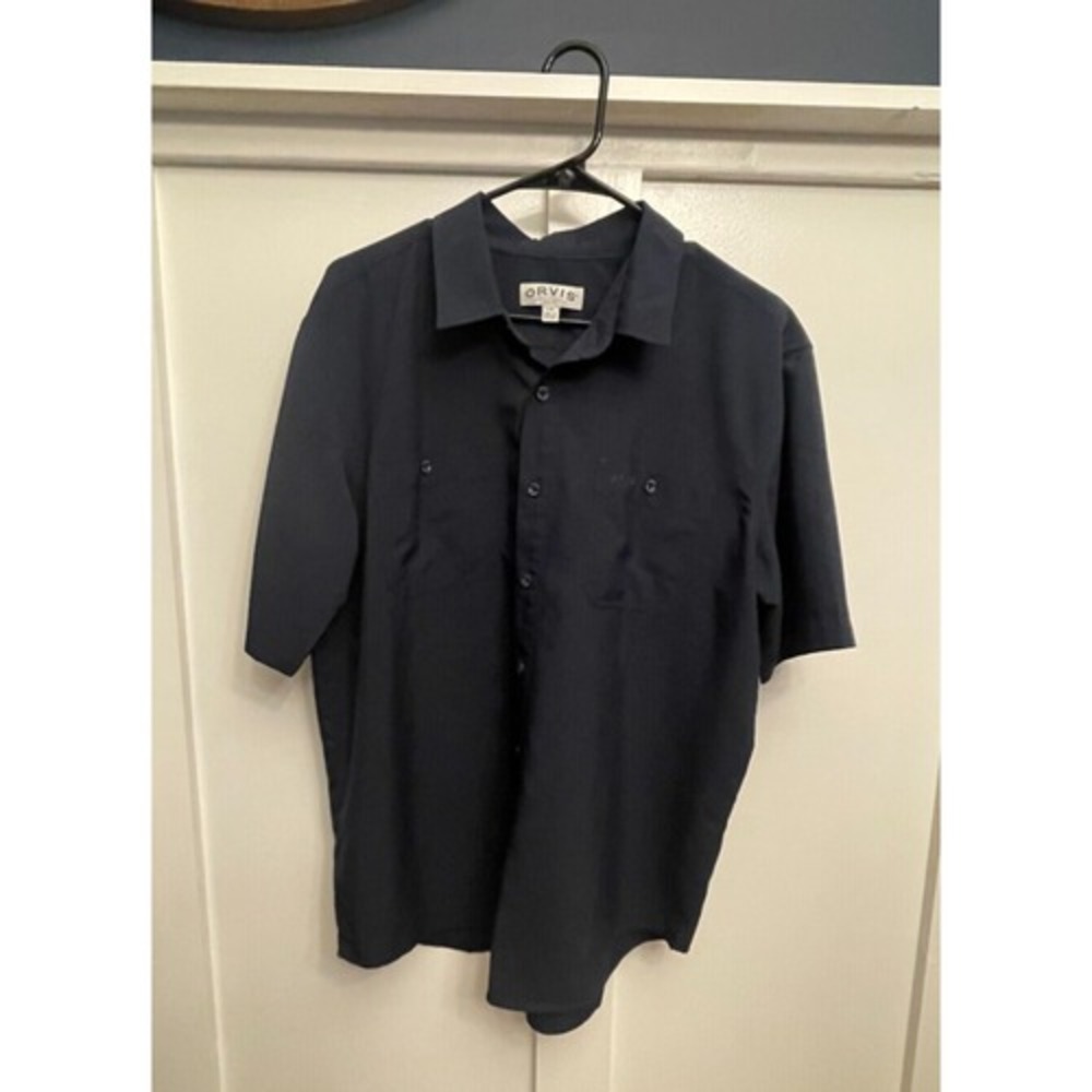 Orvis Men Short Sleeve Button Down Tech Shirt Navy UPF 30+ Fish Outdoor Large